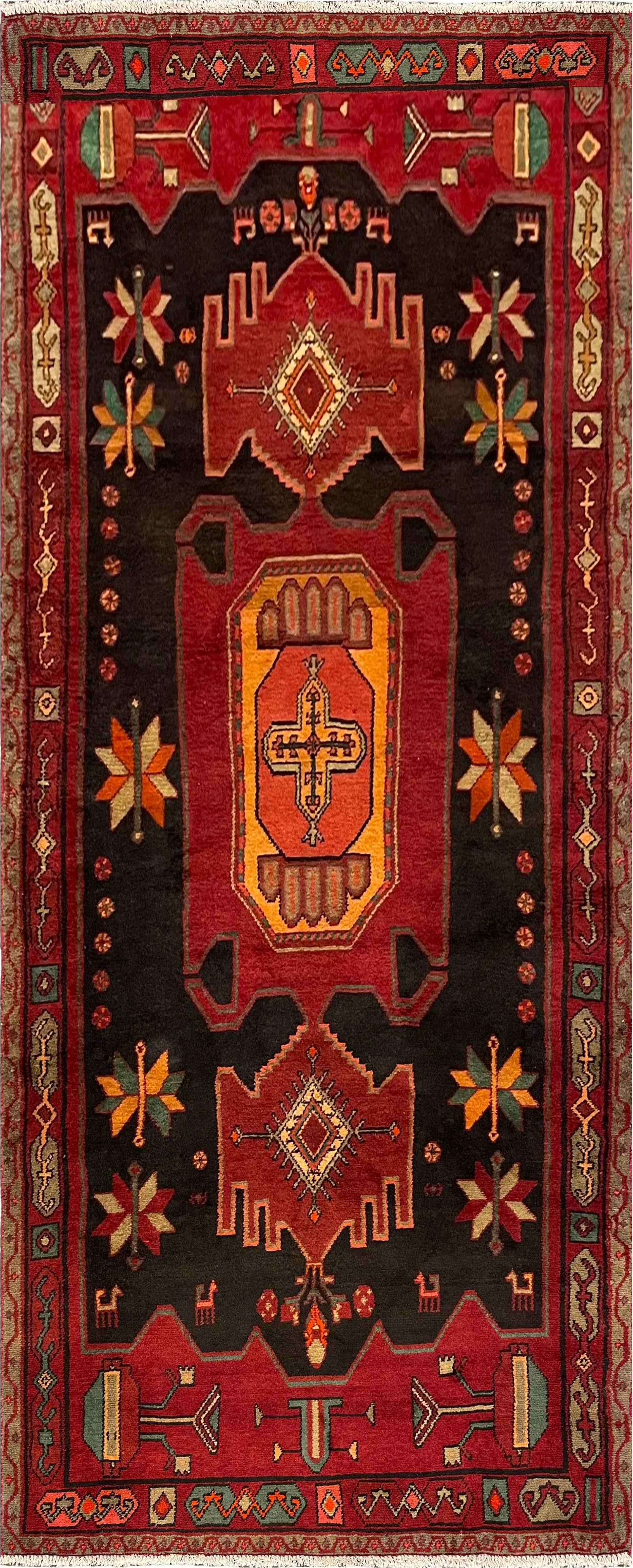 27429-Hamadan Hand-Knotted/Handmade Persian Rug/Carpet Tribal/Nomadic Authentic/ Size: 10'3" x 4'2"/312cm x 127cm – photo 1