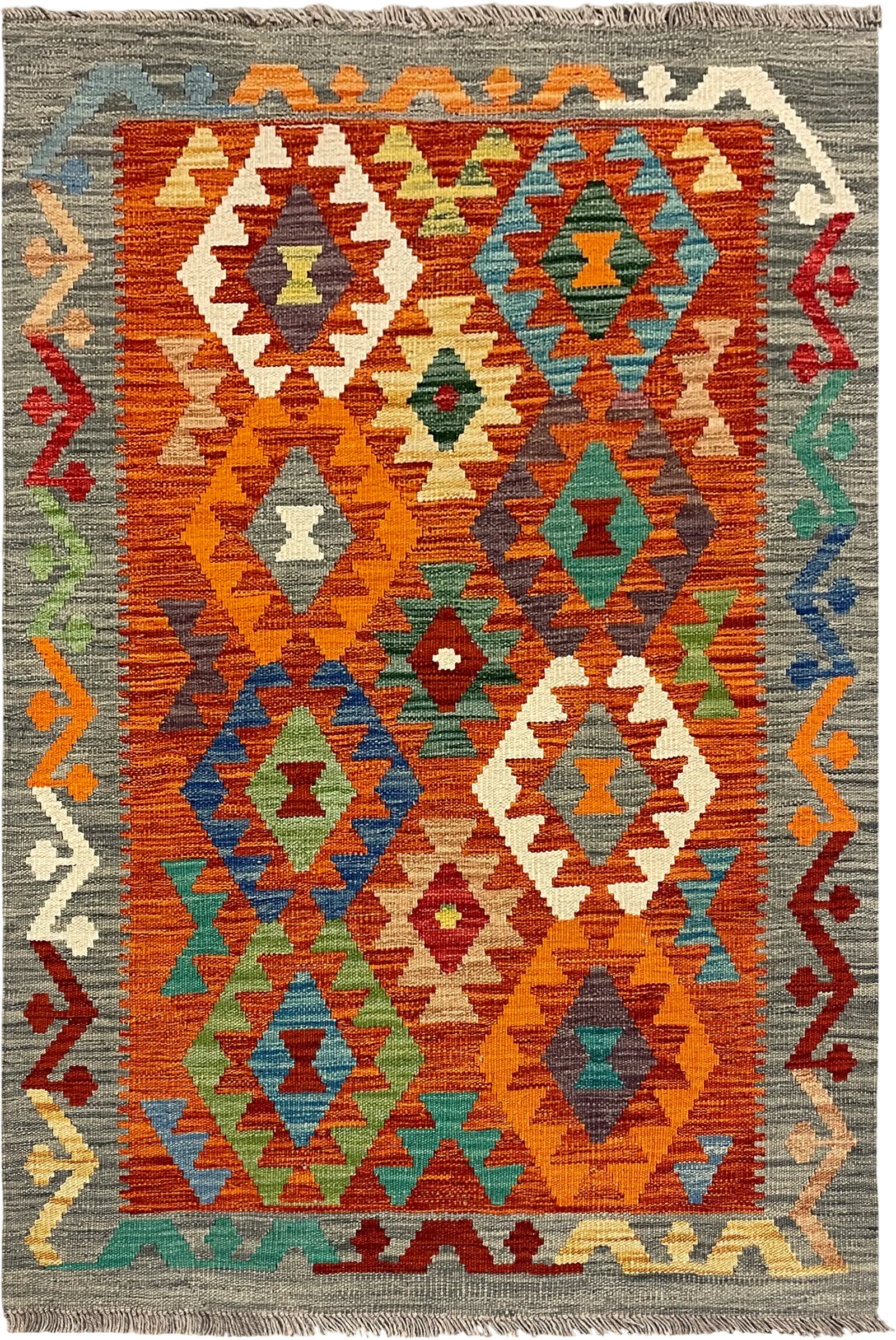 27738 - Kelim Hand-Woven/Flat-Weaved/Afghan Kelim/Carpet Modren/Nomadic Authentic/Size: 4'2" x 2'9"/127cm ×84cm – photo 1
