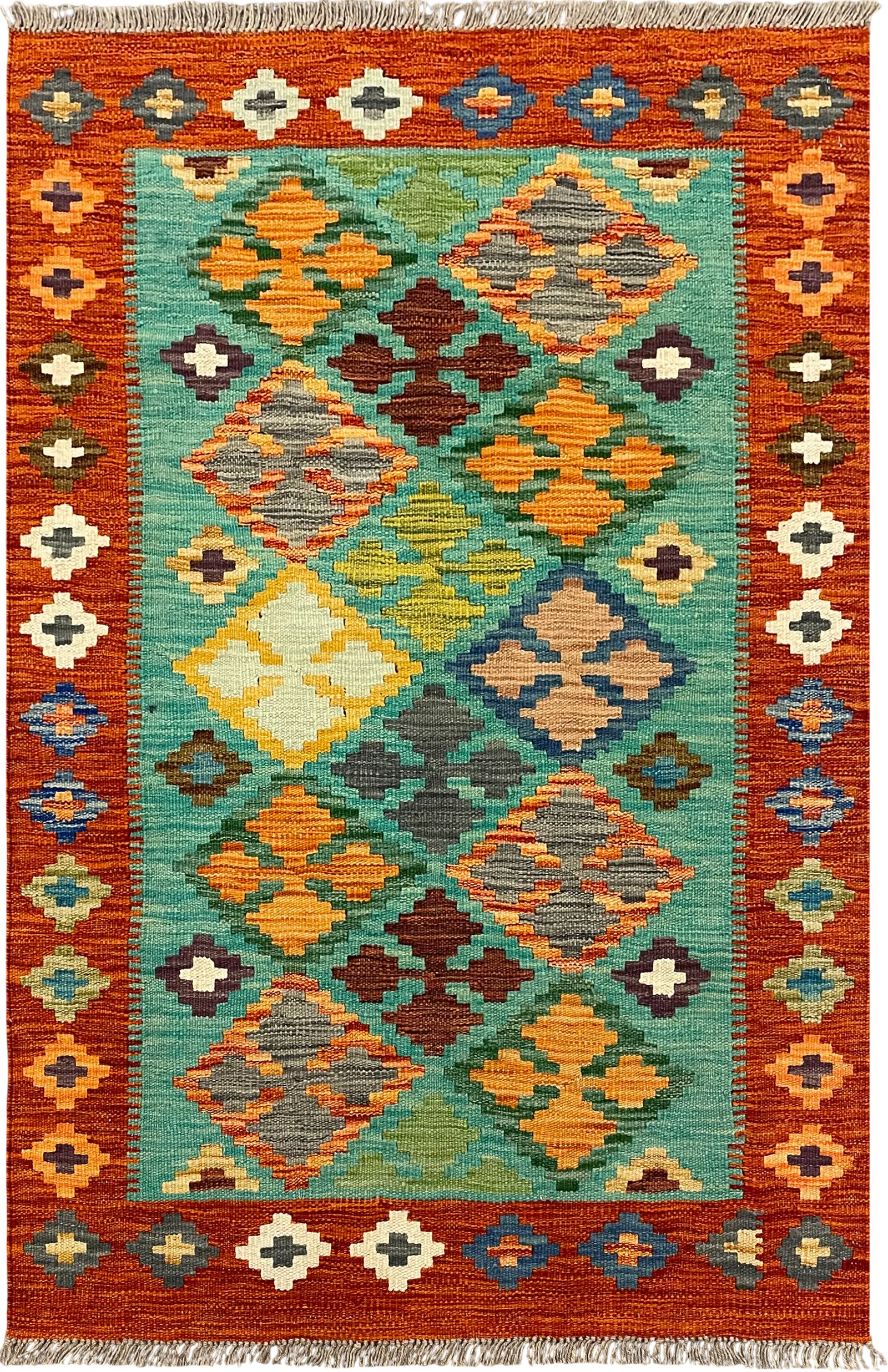 27723 - Kelim Hand-Woven/Flat-Weaved/Afghan Kelim/Carpet Modren/Nomadic Authentic/Size: 4'1" x 2'7"/124cm ×79cm – photo 1