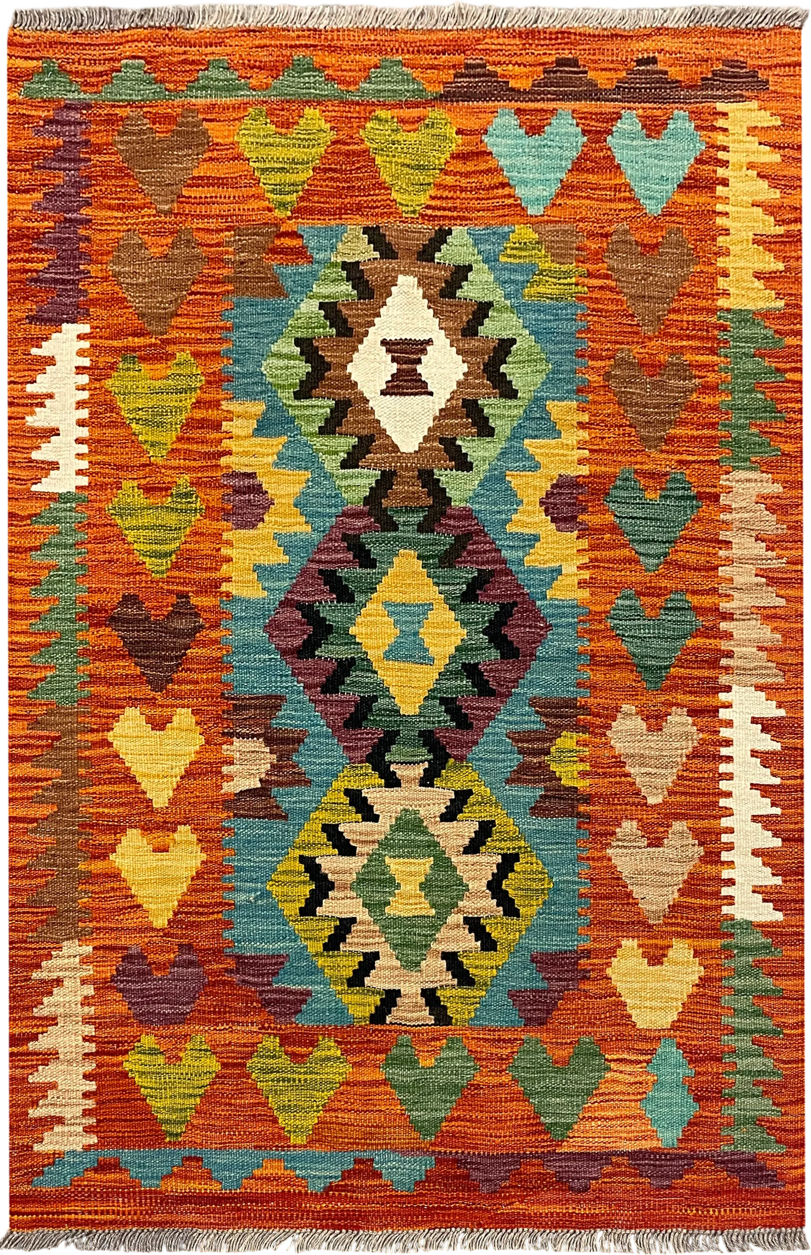 27674 - Kelim Hand-Woven/Flat-Weaved/Afghan Kelim/Carpet Modern/Nomadic Authentic/Size: 4'2" x 2'8"/127 cm × 81cm – photo 1