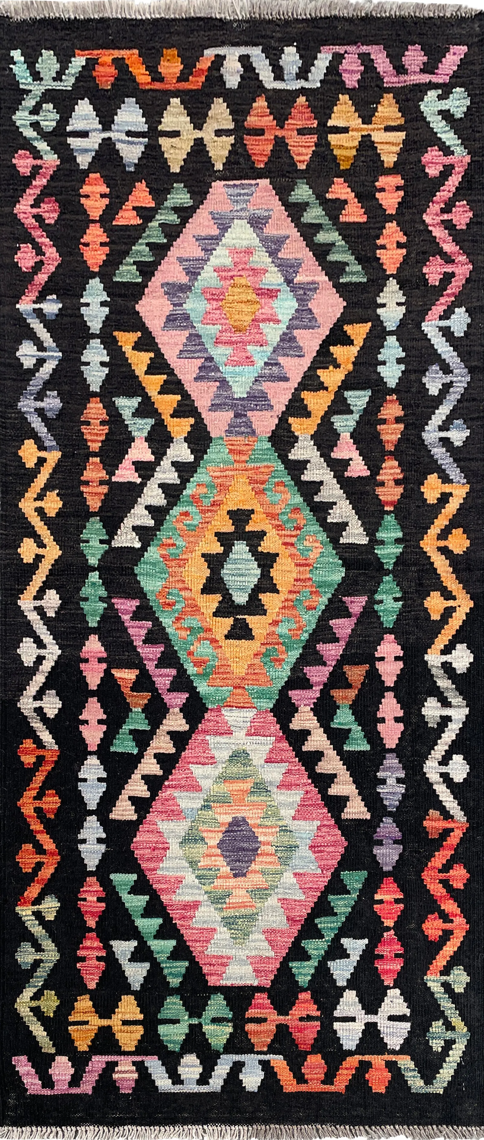 26956- Kelim Hand-Woven/Flat Weaved/Handmade Afghan /Carpet Tribal/Nomadic Authentic/Size: 6'3" x 2'8"/191cm x 81cm – photo 1