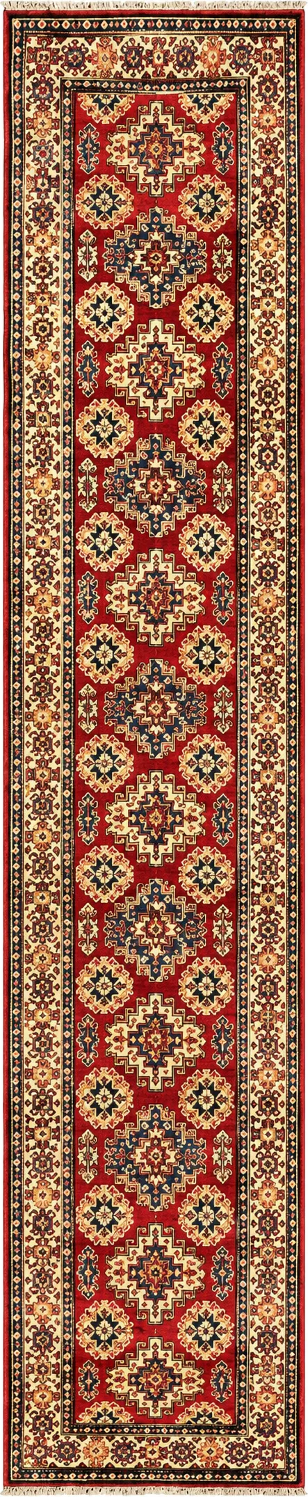 27804-Kazak Hand-Knotted/Handmade Afghan Rug/Carpet Tribal/Nomadic Authentic/ Size:12'6" x 2'6" / 381cm x 76cm/381m x 76cm – photo 1