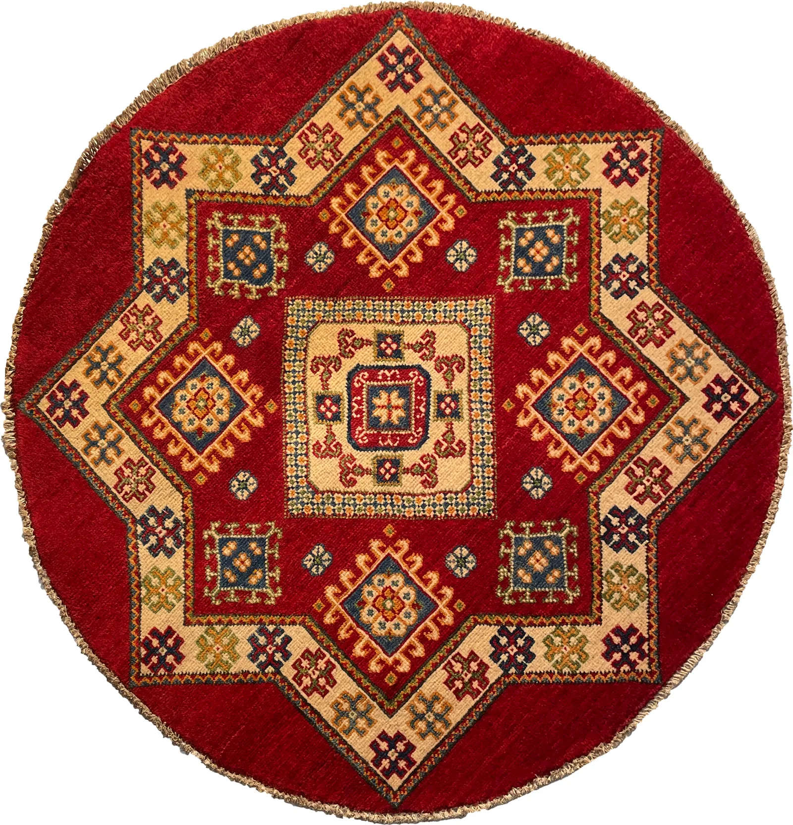 26621 - Kazak Hand-Knotted/Handmade Afghan Tribal/Nomadic Authentic/Size: 3'4" x 3'3"/102cm x 99cm – photo 1