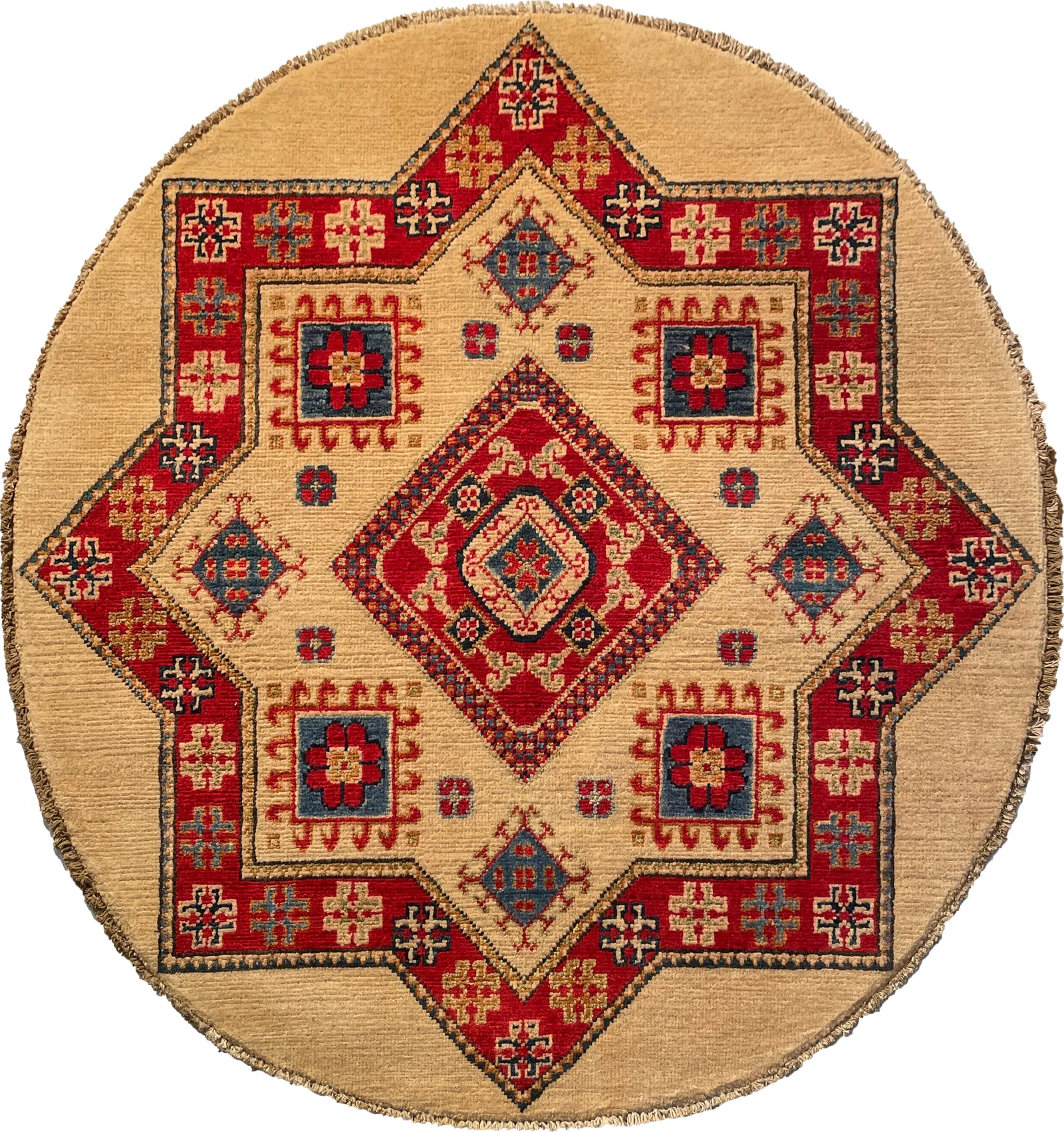 26609 - Kazak Hand-Knotted/Handmade Afghan Tribal/Nomadic Authentic/Size: 3'4" x 3'3"/102cm x 99cm – photo 1