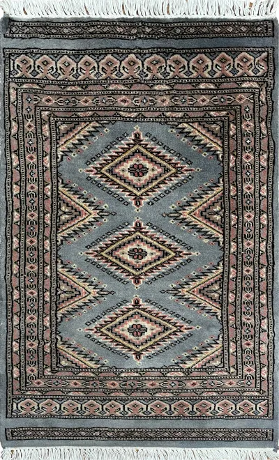 25097- Jaldar Hand-knotted/Handmade Pakistani Rug/Carpet Traditional Authentic/Size: 3'4" x 2'0"/102cm x 61cm 3′4″ × 2′0″ · 102 × 61 cm