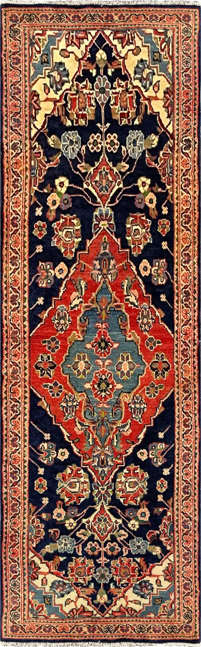 27434-Hamadan Hand-Knotted/Handmade Persian Rug/Carpet Tribal/Nomadic Authentic/ Size: 10'5" x 3'1"/318cm x 94cm 10′5″ × 3′1″ · 318 × 94 cm