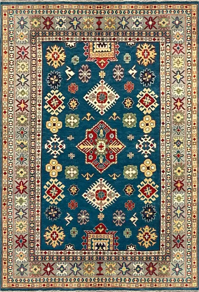 27927-Royal Kazak Hand-Knotted/Handmade Afghan Rug/Carpet Tribal/Nomadic Authentic/ Size: 9'8" x 6'6" / 295cm x 198cm/295m x 198cm 9′8″ × 6′6″ · 295 × 198 cm