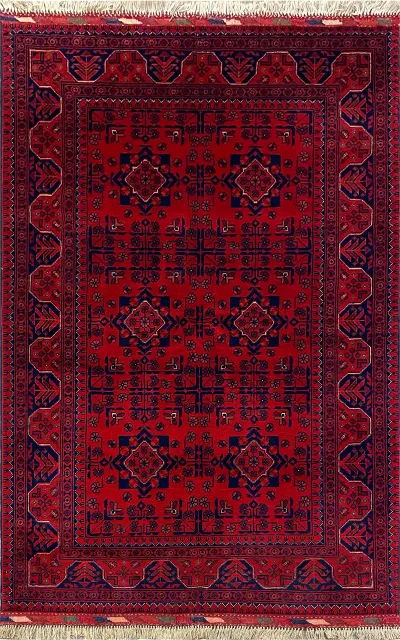 27831-Chobi Ziegler Handmade/Hand-knotted Afghan Rug/Carpet Tribal/Nomadic Authentic/ Size: 5'2" x 3'3" / 157cm x 99cm 5′2″ × 3′3″ · 157 × 99 cm