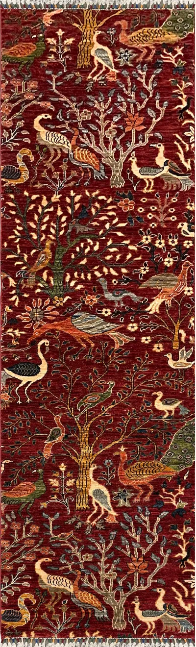 27828-Chobi Ziegler Handmade/Hand-knotted Afghan Rug/Carpet Tribal/Nomadic Authentic/ Size: 9'7" x 2'7" / 292cm x 79cm 9′7″ × 2′7″ · 292 × 79 cm