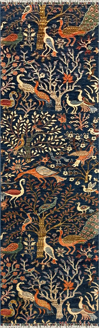 27826-Chobi Ziegler Handmade/Hand-knotted Afghan Rug/Carpet Tribal/Nomadic Authentic/ Size: 9'7" x 2'8" / 292cm x 81cm 9′7″ × 2′8″ · 292 × 81 cm
