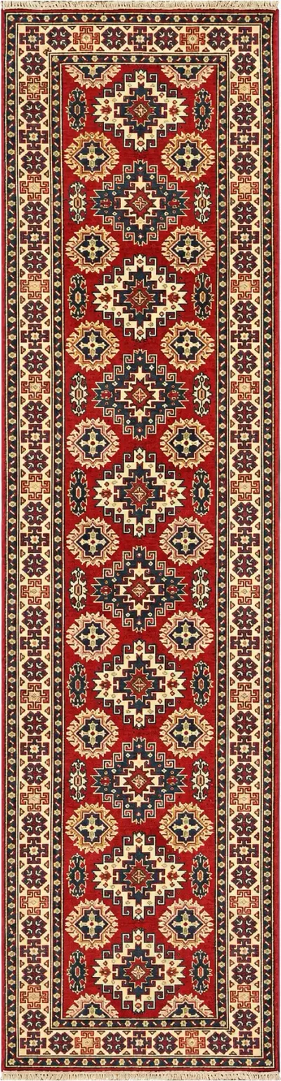 27805-Kazak Hand-Knotted/Handmade Afghan Rug/Carpet Tribal/Nomadic Authentic/ Size: 12'8" x 2'6" / 386cm x 76cm/386m x 76cm 12′8″ × 2′6″ · 386 × 76 cm