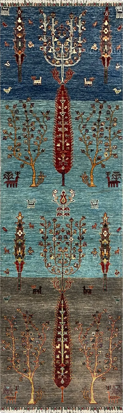 27792-Chobi Ziegler Handmade/Hand-knotted Afghan Rug/Carpet Tribal/Nomadic Authentic/ Size: 9'3" x 2'7" / 282cm x 79cm 9′3″ × 2′7″ · 282 × 79 cm
