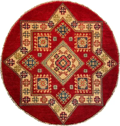 26616 - Kazak Hand-Knotted/Handmade Afghan Tribal/Nomadic Authentic/Size: 3'3" x 3'3"/99cm x 99cm 3′3″ × 3′3″ · 99 × 99 cm
