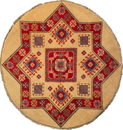 26622 - Kazak Hand-Knotted/Handmade Afghan Tribal/Nomadic Authentic/Size: 3'4" x 3'2"/102cm x 97cm 3′4″ × 3′2″ · 102 × 97 cm