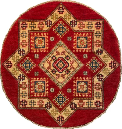 26610 - Kazak Hand-Knotted/Handmade Afghan Tribal/ Nomadic Authentic/Size: 3'3" x 3'2"/99cm x 97cm 3′3″ × 3′2″ · 99 × 97 cm