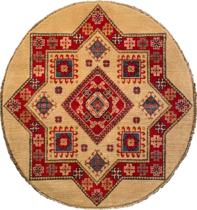 26609 - Kazak Hand-Knotted/Handmade Afghan Tribal/Nomadic Authentic/Size: 3'4" x 3'3"/102cm x 99cm 3′4″ × 3′3″ · 102 × 99 cm