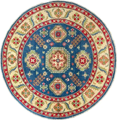 26631 - Kazak Hand-Knotted/Handmade Afghan Tribal/Nomadic Authentic/Size: 5'0" x 5'0"/152cm x 152cm 5′0″ × 5′0″ · 152 × 152 cm