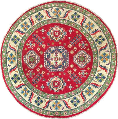 26632 - Kazak Hand-Knotted/Handmade Afghan Tribal/Nomadic Authentic/Size: 4'9" x 5'0"/145cm x 152cm 5′0″ × 4′9″ · 152 × 145 cm