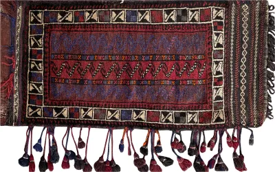 26157-Balutch Camel Bag Hand-Knotted/Handmade Prersian Rug/Carpet Tribal/Nomadic Authentic /Size/: 3'10" x 1'8"/117cm x 51cm 3′10″ × 1′8″ · 117 × 51 cm